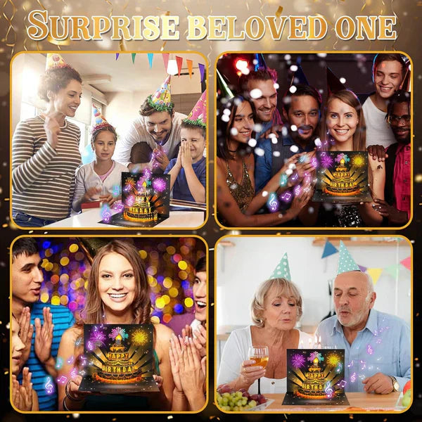 🎉Tarjeta de Cumpleaños Musical Pop-Up 3D con Luces y Canción🎵🎂
