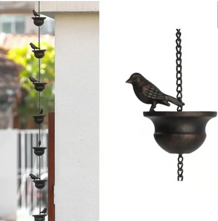 🔥 Donde la lluvia se une al arte: cadena decorativa para la lluvia con diseño de bebedero para pájaros
