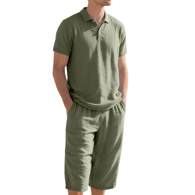 🍃 Conjunto de Lino para Hombre – Camisa y Pantalón Capri, Transpirable, 7 Colores, Tallas S-3XL ✨