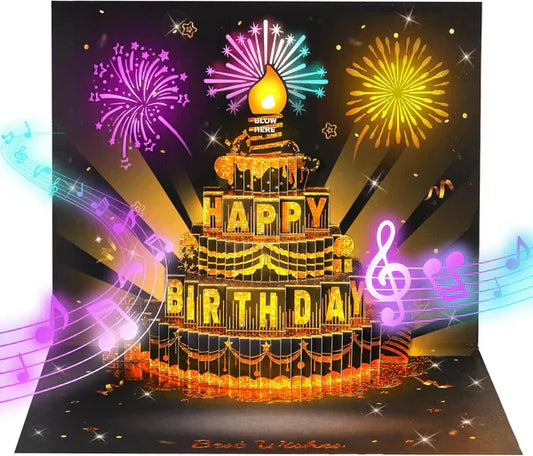 🎉Tarjeta de Cumpleaños Musical Pop-Up 3D con Luces y Canción🎵🎂