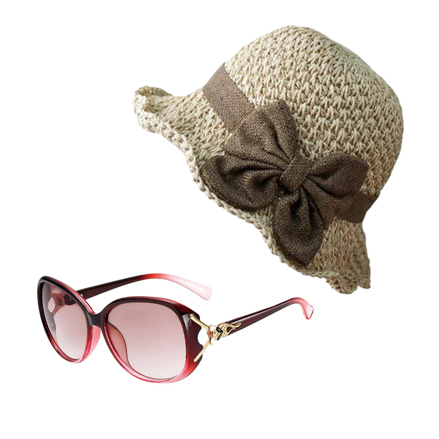 Sombrero de lazo de paja（Regalo de gafas de sol 🕶）
