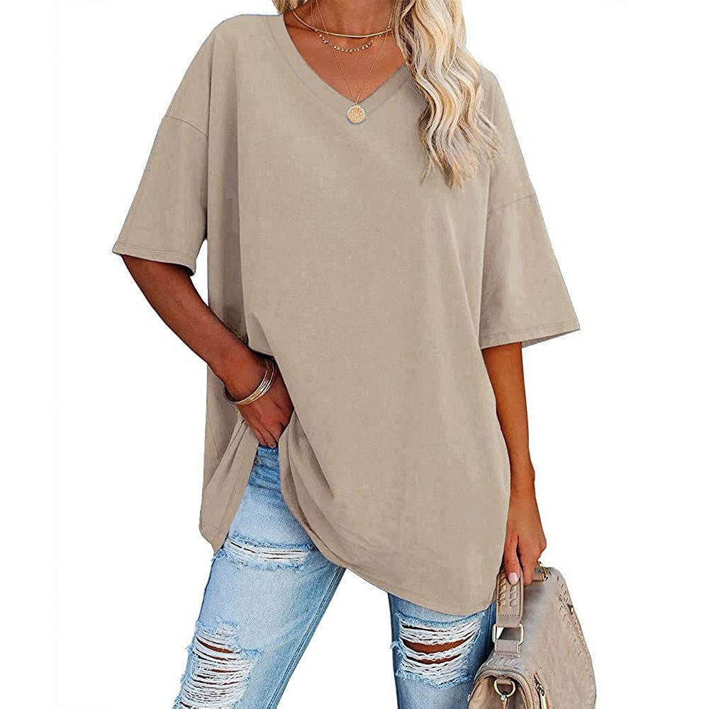 💥 Camiseta Casual de Cuello en V para Mujer – Suave, Transpirable y con Dobladillo Fluido ✨
