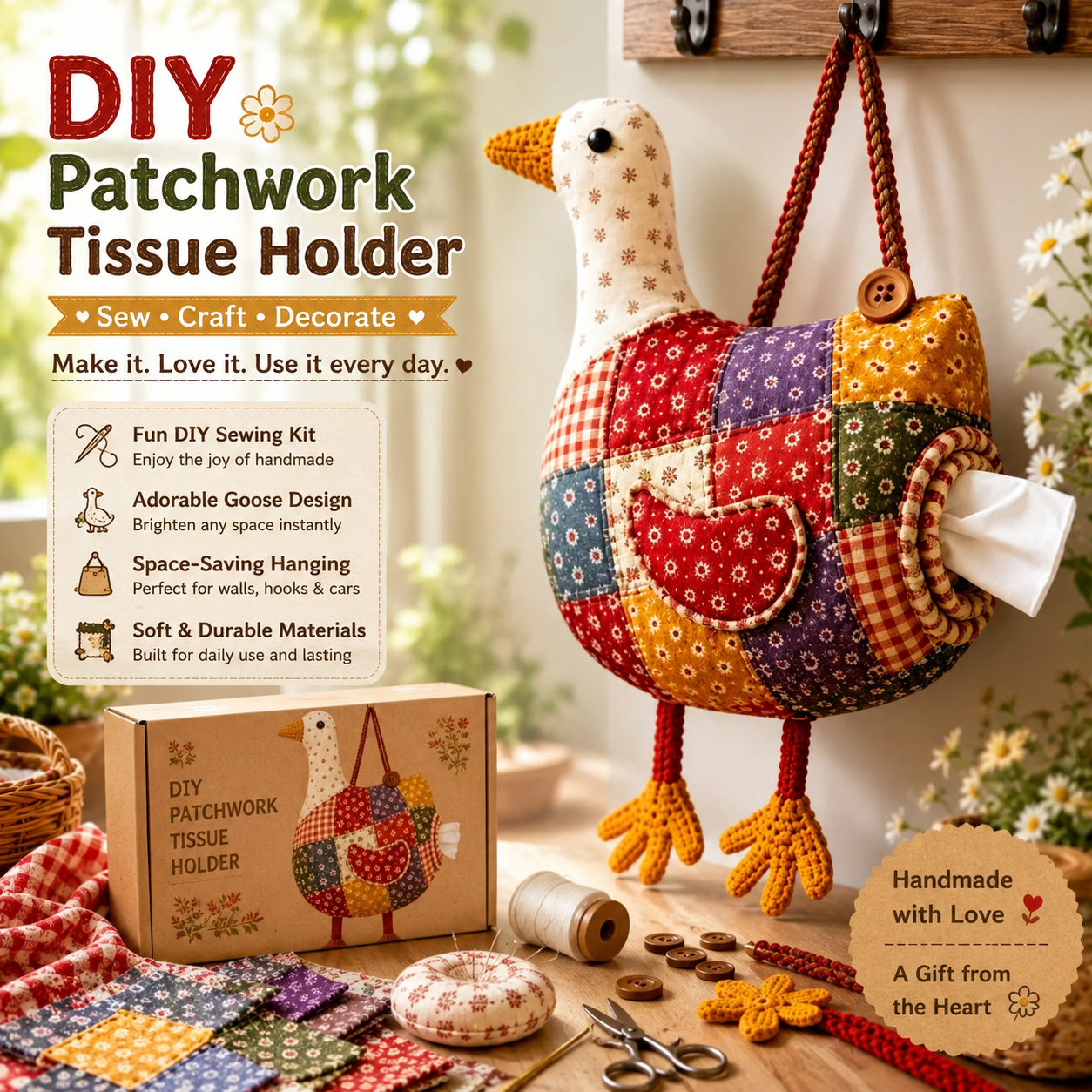 🧵🐤Portapañuelos de Tela para Animales (DIY): ¡Cose, cuelga y alegra cualquier espacio!