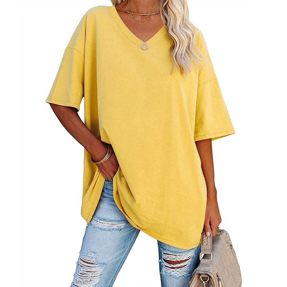 💥 Camiseta Casual de Cuello en V para Mujer – Suave, Transpirable y con Dobladillo Fluido ✨