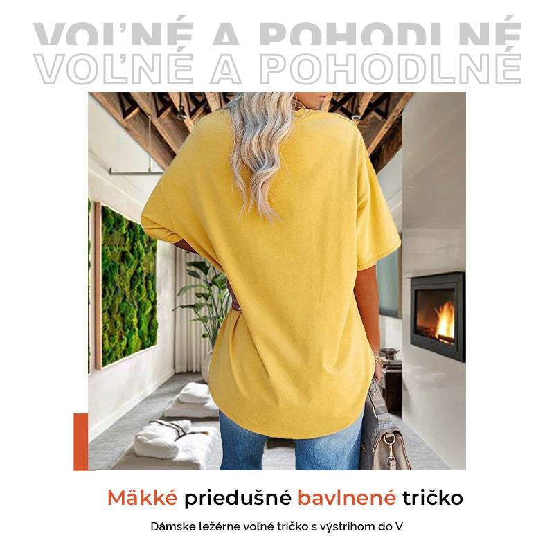 💥 Camiseta Casual de Cuello en V para Mujer – Suave, Transpirable y con Dobladillo Fluido ✨