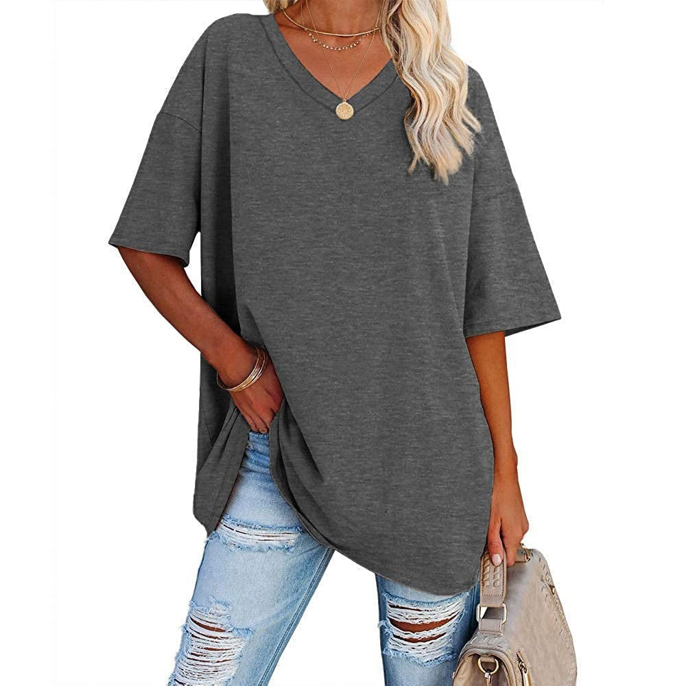 💥 Camiseta Casual de Cuello en V para Mujer – Suave, Transpirable y con Dobladillo Fluido ✨