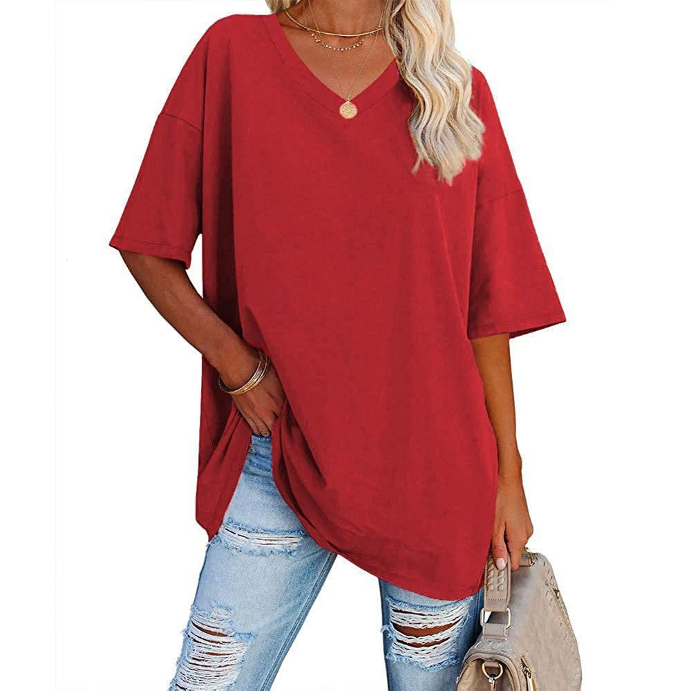 💥 Camiseta Casual de Cuello en V para Mujer – Suave, Transpirable y con Dobladillo Fluido ✨