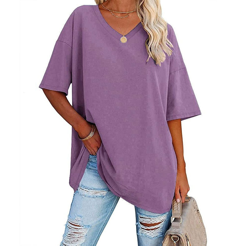 💥 Camiseta Casual de Cuello en V para Mujer – Suave, Transpirable y con Dobladillo Fluido ✨