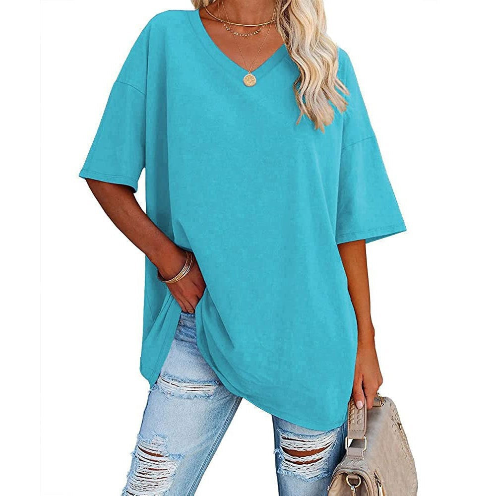 💥 Camiseta Casual de Cuello en V para Mujer – Suave, Transpirable y con Dobladillo Fluido ✨