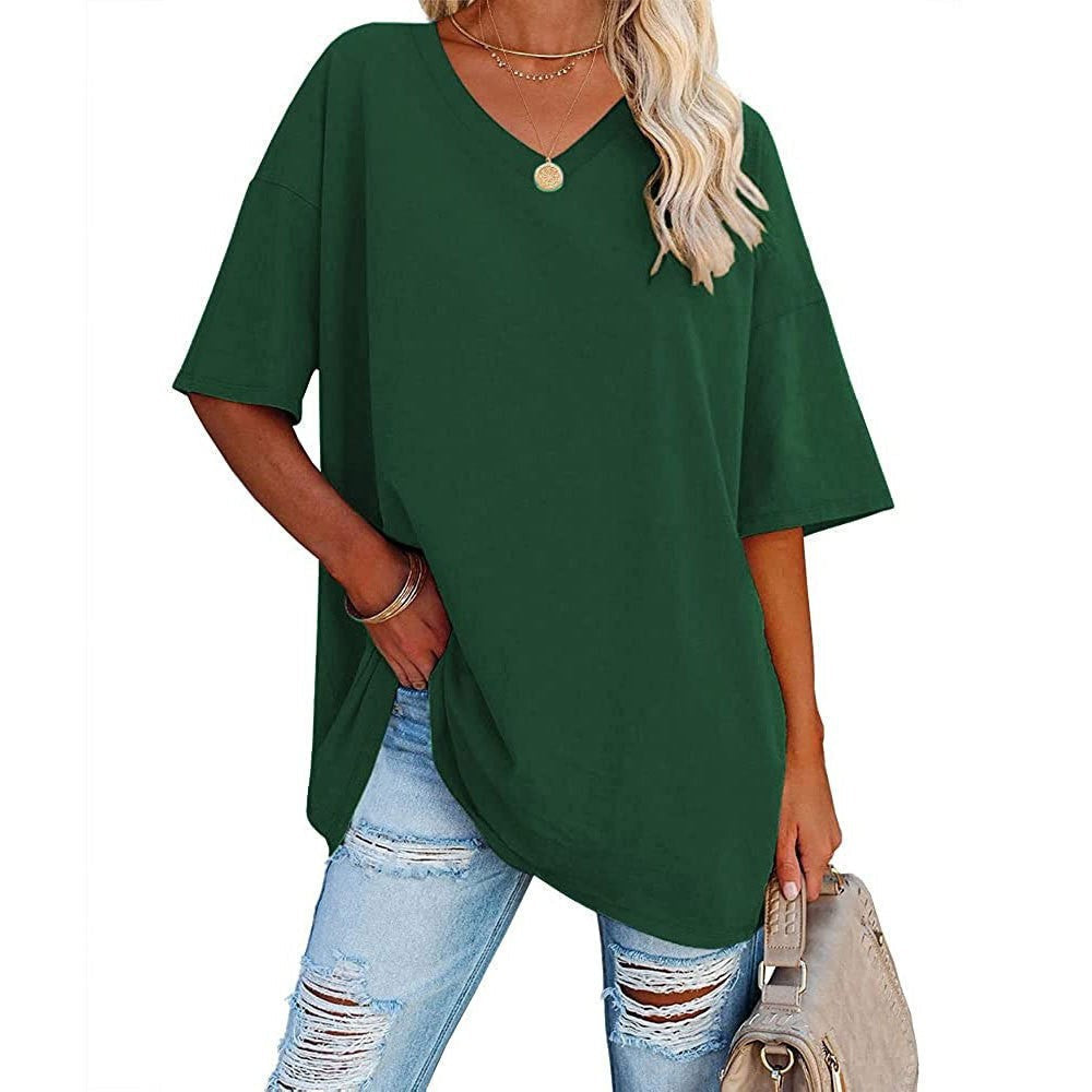 💥 Camiseta Casual de Cuello en V para Mujer – Suave, Transpirable y con Dobladillo Fluido ✨