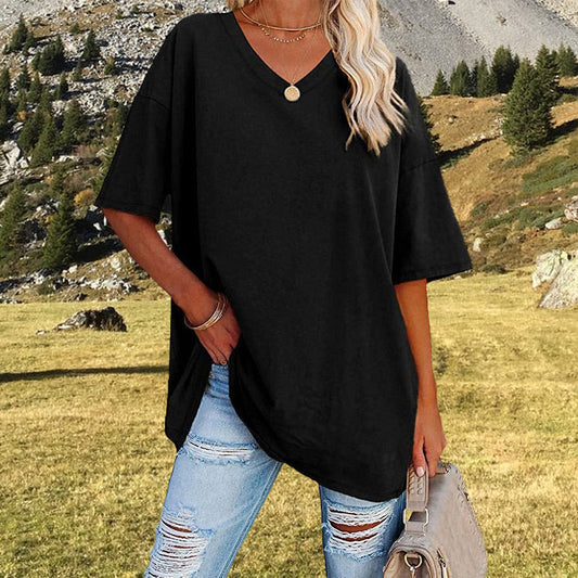 💥 Camiseta Casual de Cuello en V para Mujer – Suave, Transpirable y con Dobladillo Fluido ✨