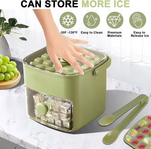 🧊✨Cubitera con Contenedor – Hielo Fácil, Limpio y Sin Olores