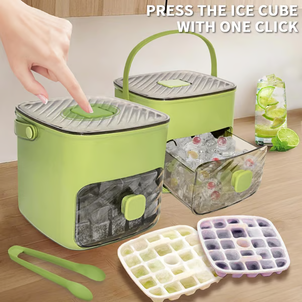 🧊✨Cubitera con Contenedor – Hielo Fácil, Limpio y Sin Olores