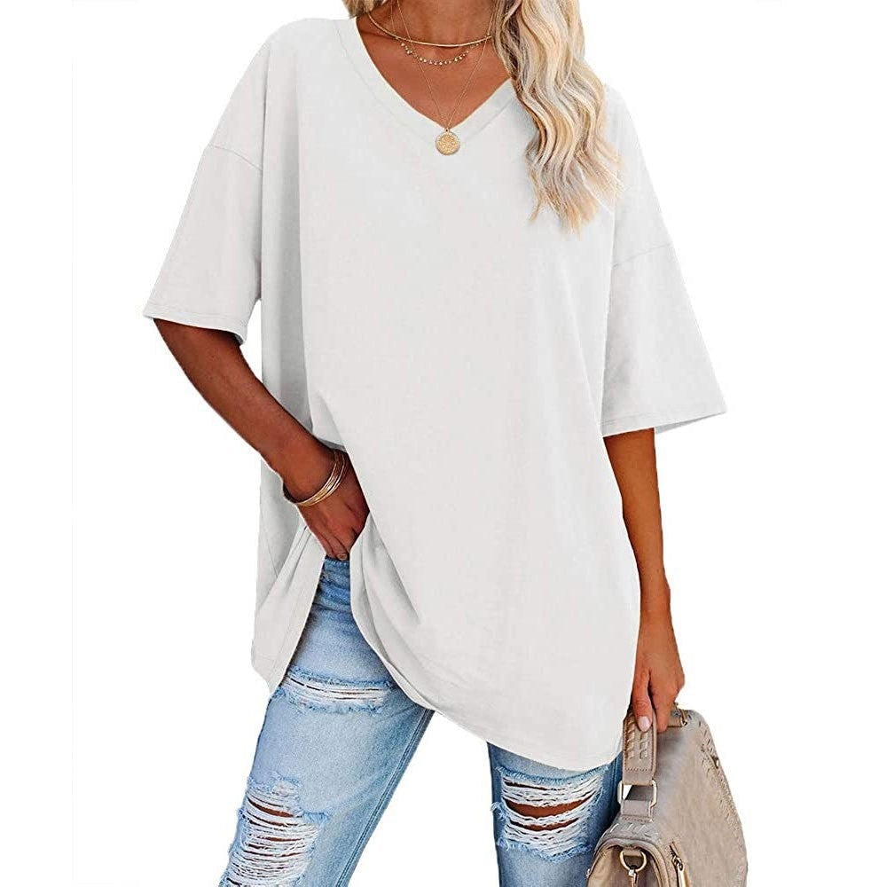 💥 Camiseta Casual de Cuello en V para Mujer – Suave, Transpirable y con Dobladillo Fluido ✨
