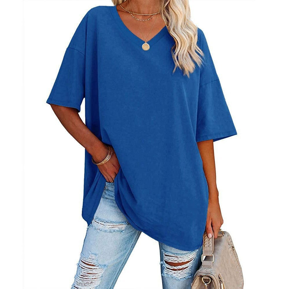 💥 Camiseta Casual de Cuello en V para Mujer – Suave, Transpirable y con Dobladillo Fluido ✨