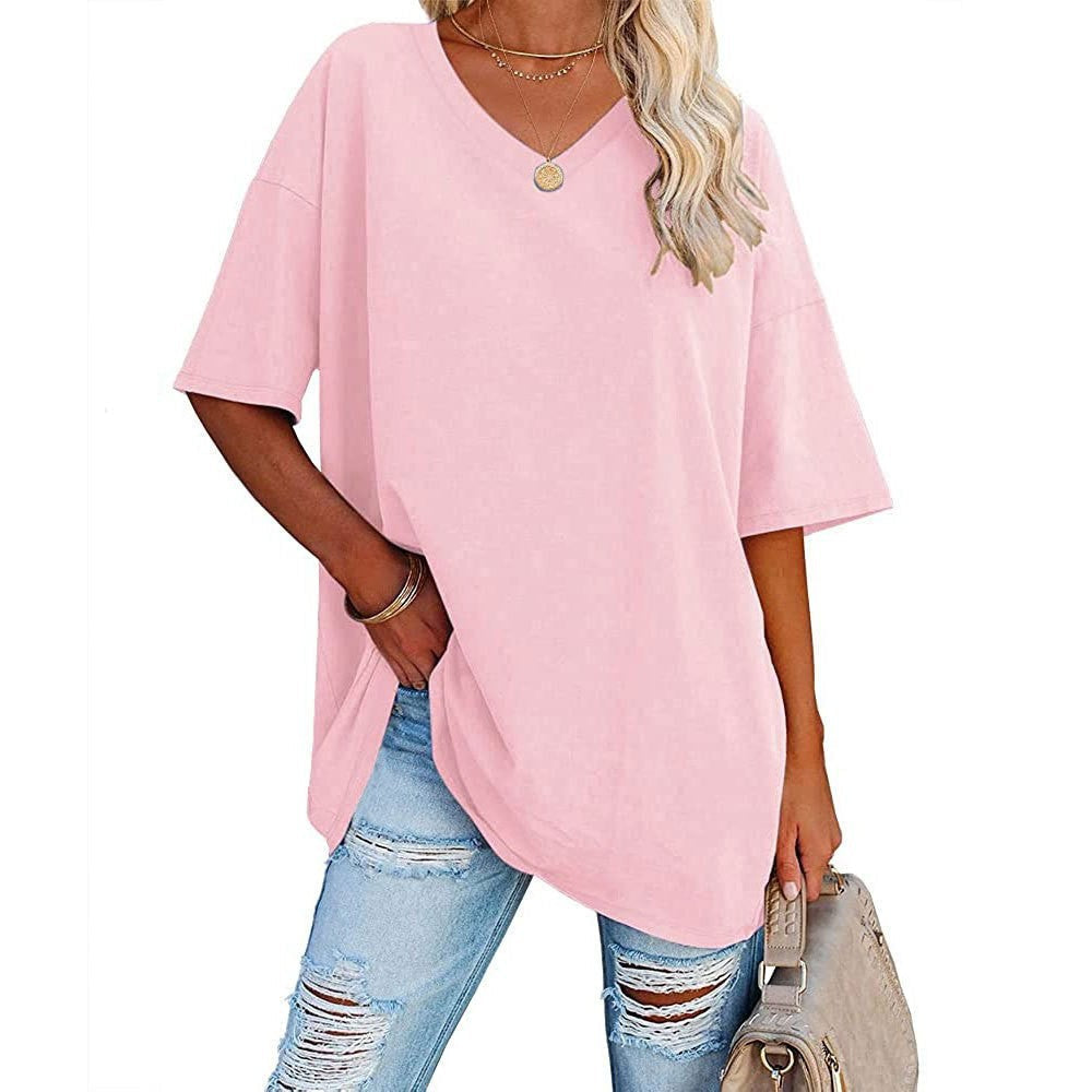 💥 Camiseta Casual de Cuello en V para Mujer – Suave, Transpirable y con Dobladillo Fluido ✨