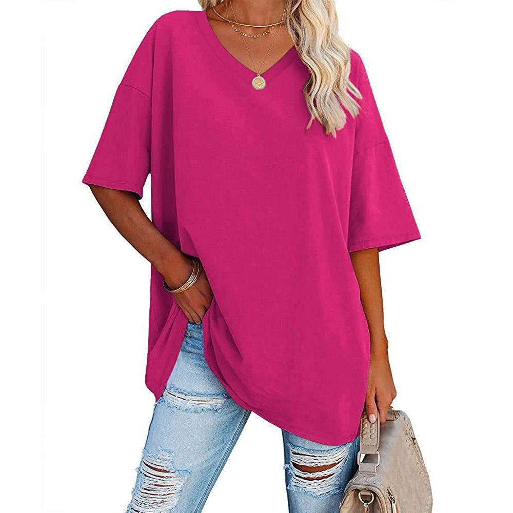 💥 Camiseta Casual de Cuello en V para Mujer – Suave, Transpirable y con Dobladillo Fluido ✨