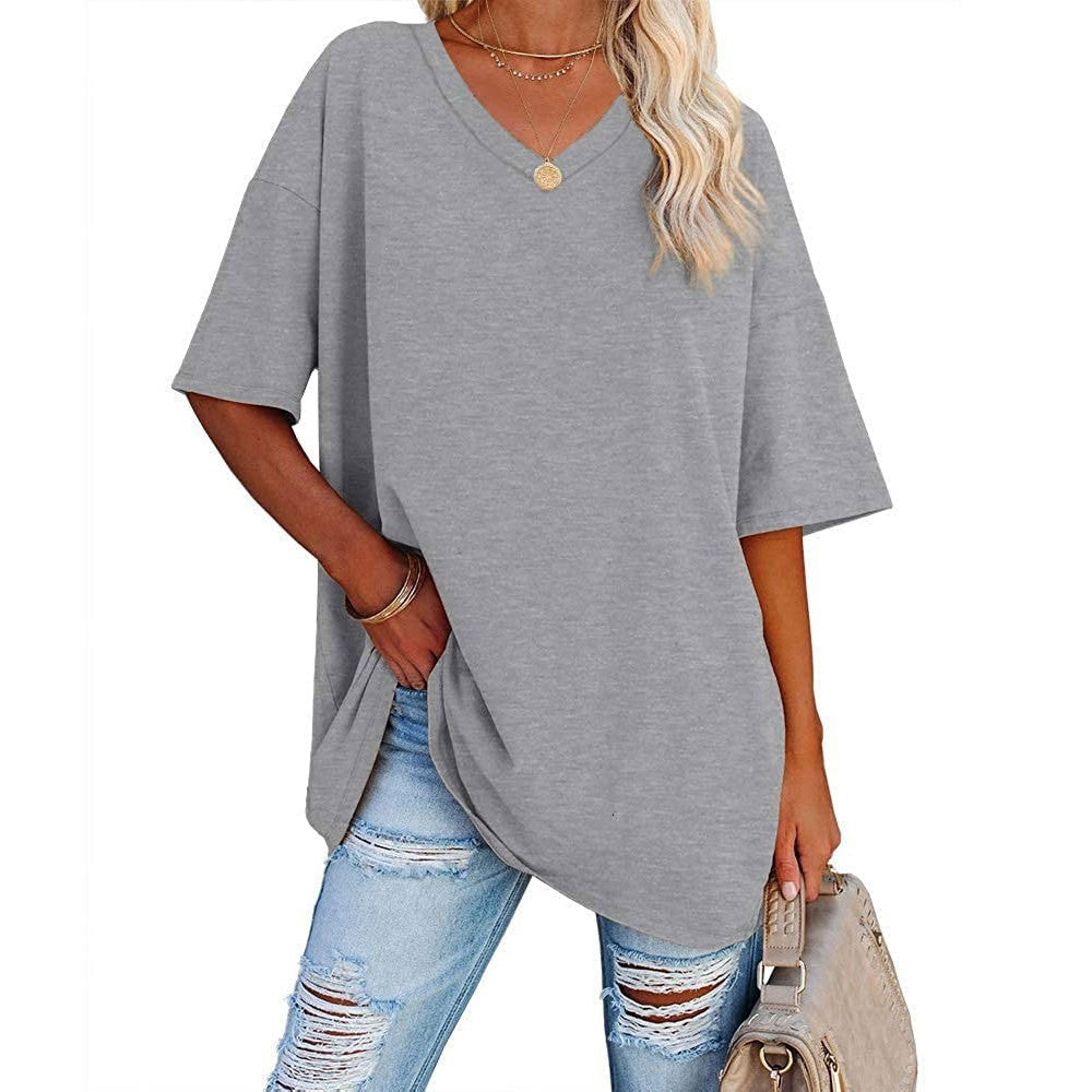 💥 Camiseta Casual de Cuello en V para Mujer – Suave, Transpirable y con Dobladillo Fluido ✨