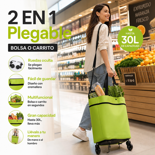 Carro de la compra plegable 2 en 1 – Práctico, ligero y resistente