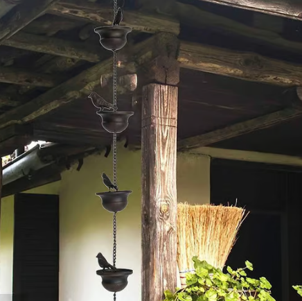🔥 Donde la lluvia se une al arte: cadena decorativa para la lluvia con diseño de bebedero para pájaros