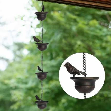 🔥 Donde la lluvia se une al arte: cadena decorativa para la lluvia con diseño de bebedero para pájaros