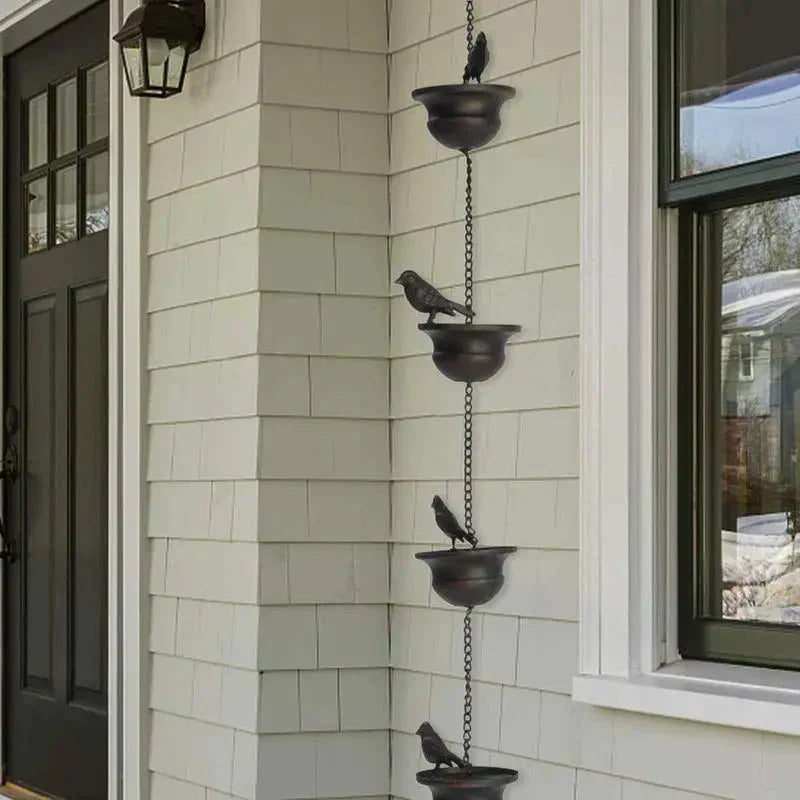 🔥 Donde la lluvia se une al arte: cadena decorativa para la lluvia con diseño de bebedero para pájaros