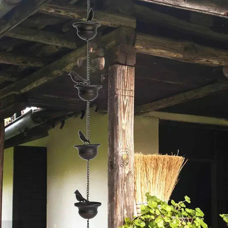 🔥 Donde la lluvia se une al arte: cadena decorativa para la lluvia con diseño de bebedero para pájaros