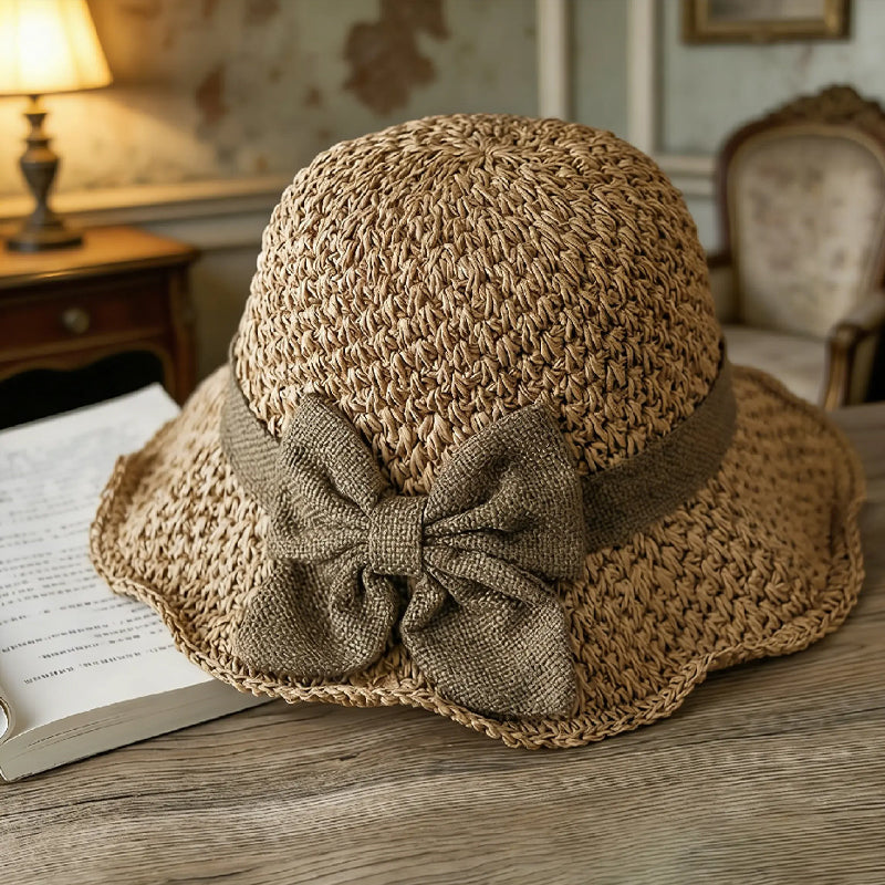 Sombrero de lazo de paja（Regalo de gafas de sol 🕶）