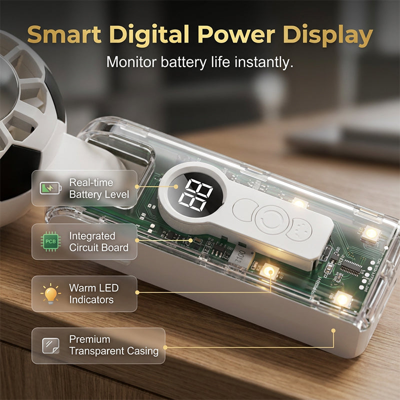 Ventilador de mano plegable con pantalla digital