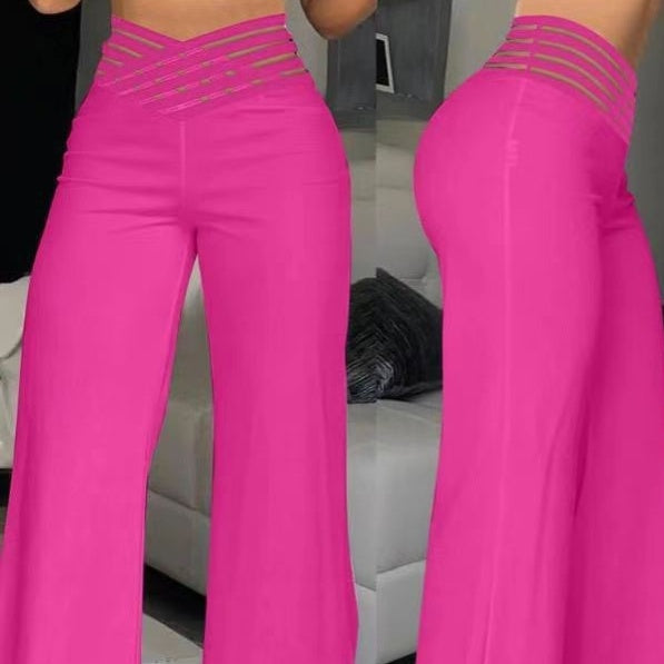 Tk Populares Pantalones Anchos Casuales de Mujer de Cintura Alta
