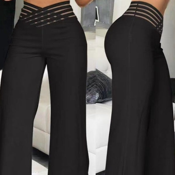 Tk Populares Pantalones Anchos Casuales de Mujer de Cintura Alta