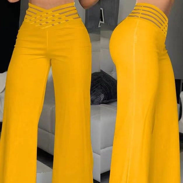 Tk Populares Pantalones Anchos Casuales de Mujer de Cintura Alta