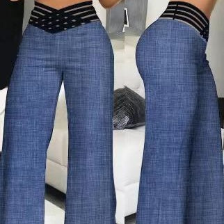 Tk Populares Pantalones Anchos Casuales de Mujer de Cintura Alta