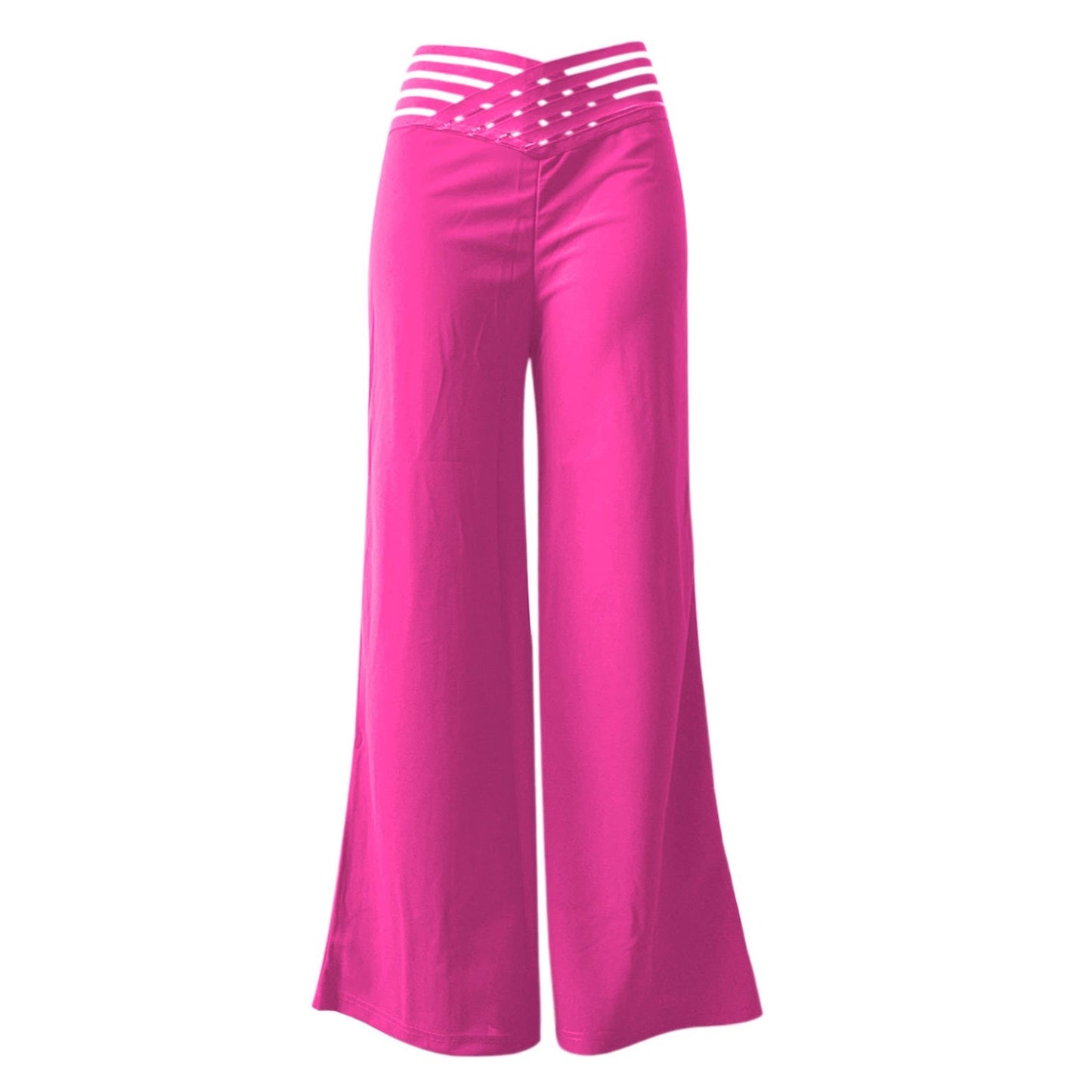 Tk Populares Pantalones Anchos Casuales de Mujer de Cintura Alta