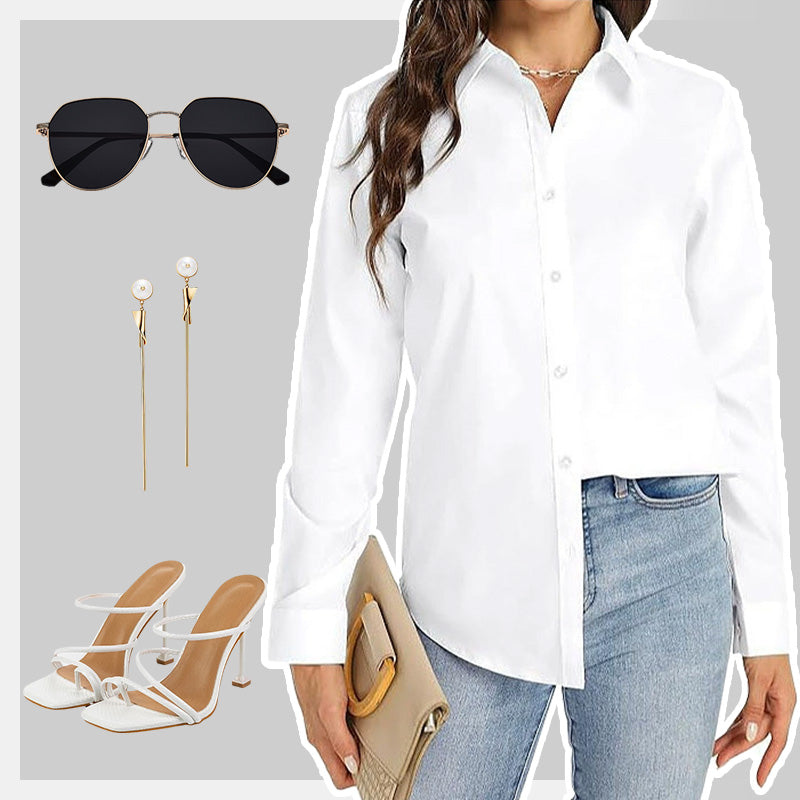 Camisa de manga larga informal con solapa y corte holgado