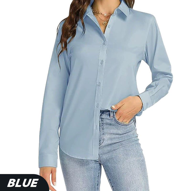 Camisa de manga larga informal con solapa y corte holgado