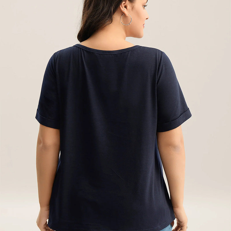 Camiseta de manga corta informal de talla grande para mujer