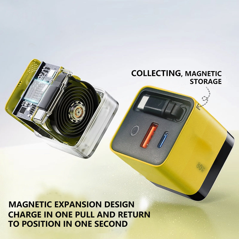 65/80W Fast Charging Phone Charger Block with Retractable 80cm Type-C Cable