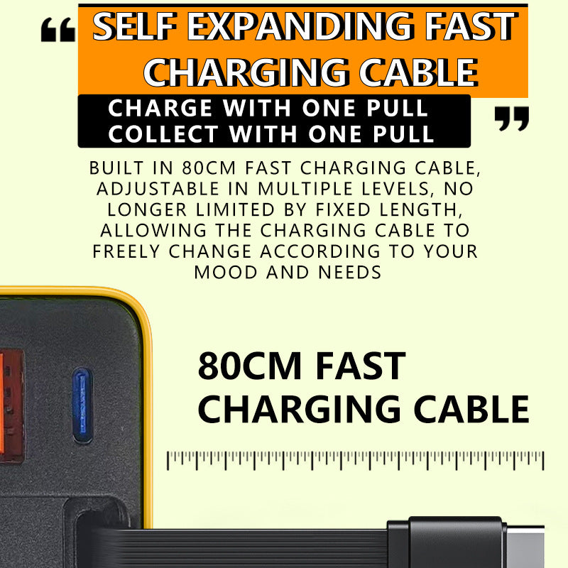 65/80W Fast Charging Phone Charger Block with Retractable 80cm Type-C Cable
