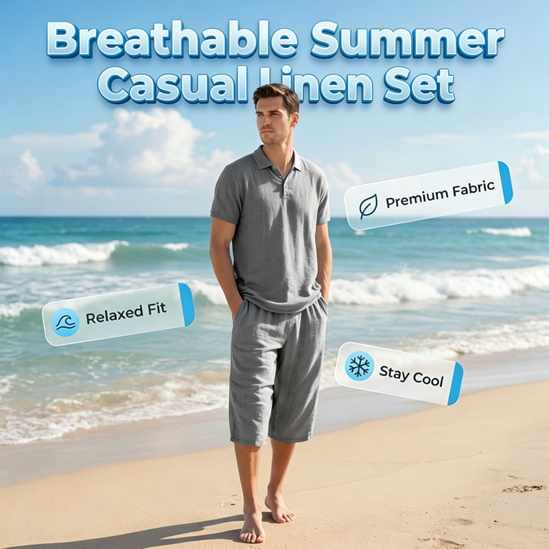 🍃 Conjunto de Lino para Hombre – Camisa y Pantalón Capri, Transpirable, 7 Colores, Tallas S-3XL ✨