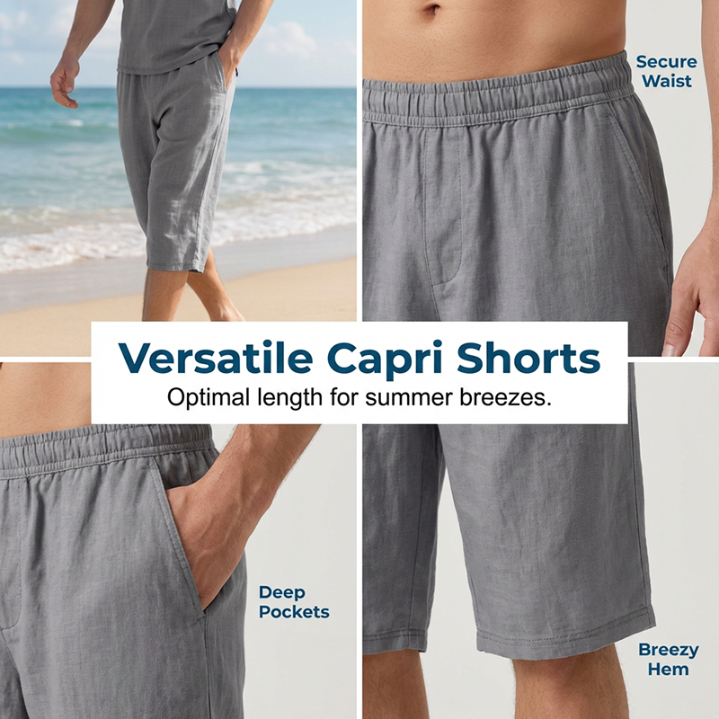 🍃 Conjunto de Lino para Hombre – Camisa y Pantalón Capri, Transpirable, 7 Colores, Tallas S-3XL ✨