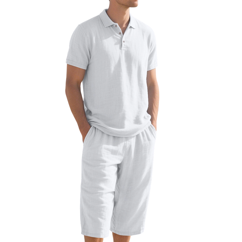 🍃 Conjunto de Lino para Hombre – Camisa y Pantalón Capri, Transpirable, 7 Colores, Tallas S-3XL ✨