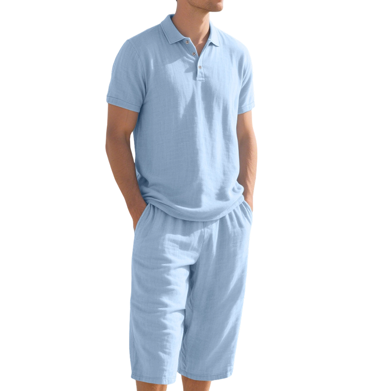 🍃 Conjunto de Lino para Hombre – Camisa y Pantalón Capri, Transpirable, 7 Colores, Tallas S-3XL ✨