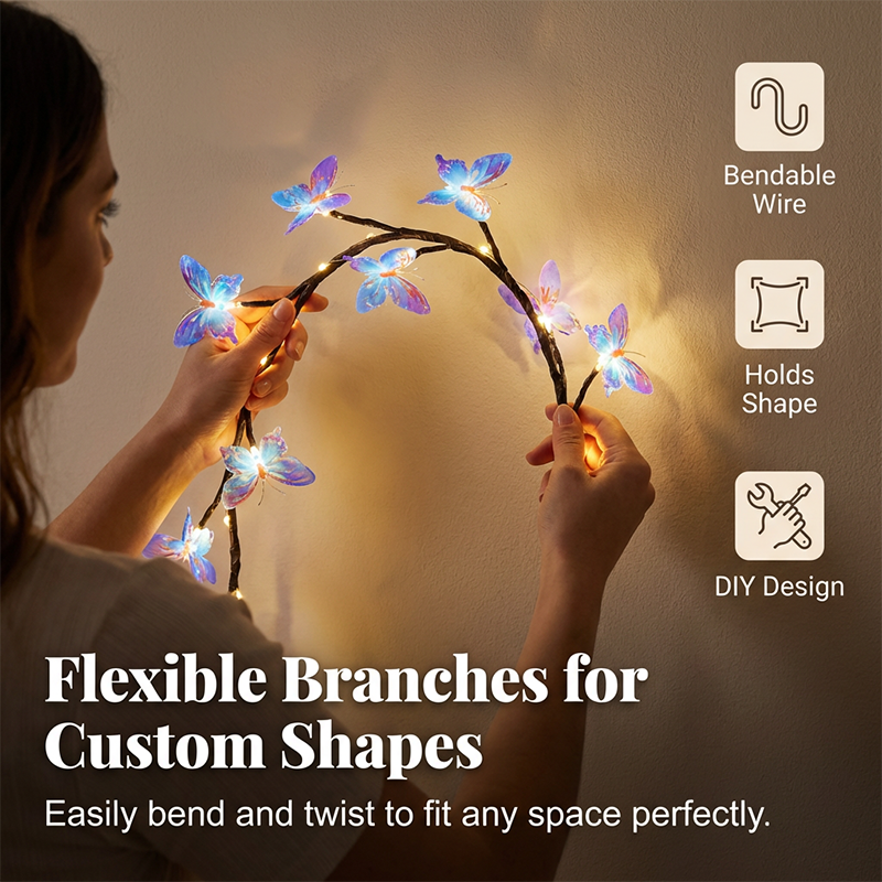 🌿Luces LED de enredadera con mariposas románticas
