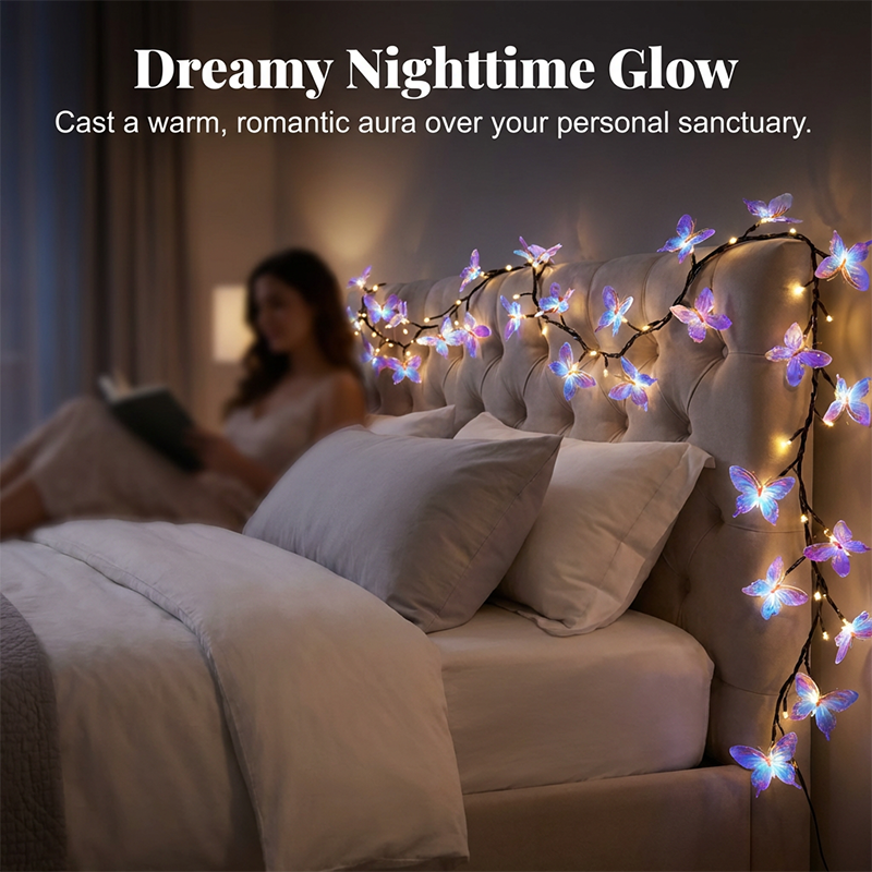 🌿Luces LED de enredadera con mariposas románticas