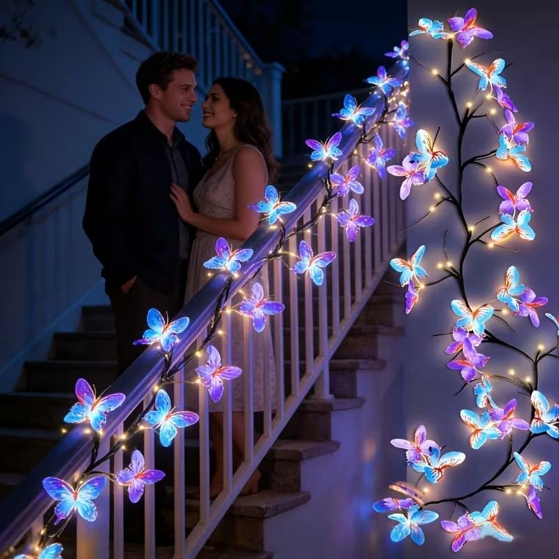 🌿Luces LED de enredadera con mariposas románticas