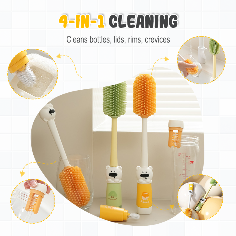 Cepillo de limpieza de silicona 4 en 1 con mango largo