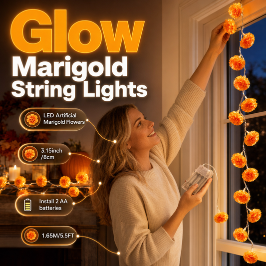 Guirnalda de luces LED con flores de caléndula artificiales