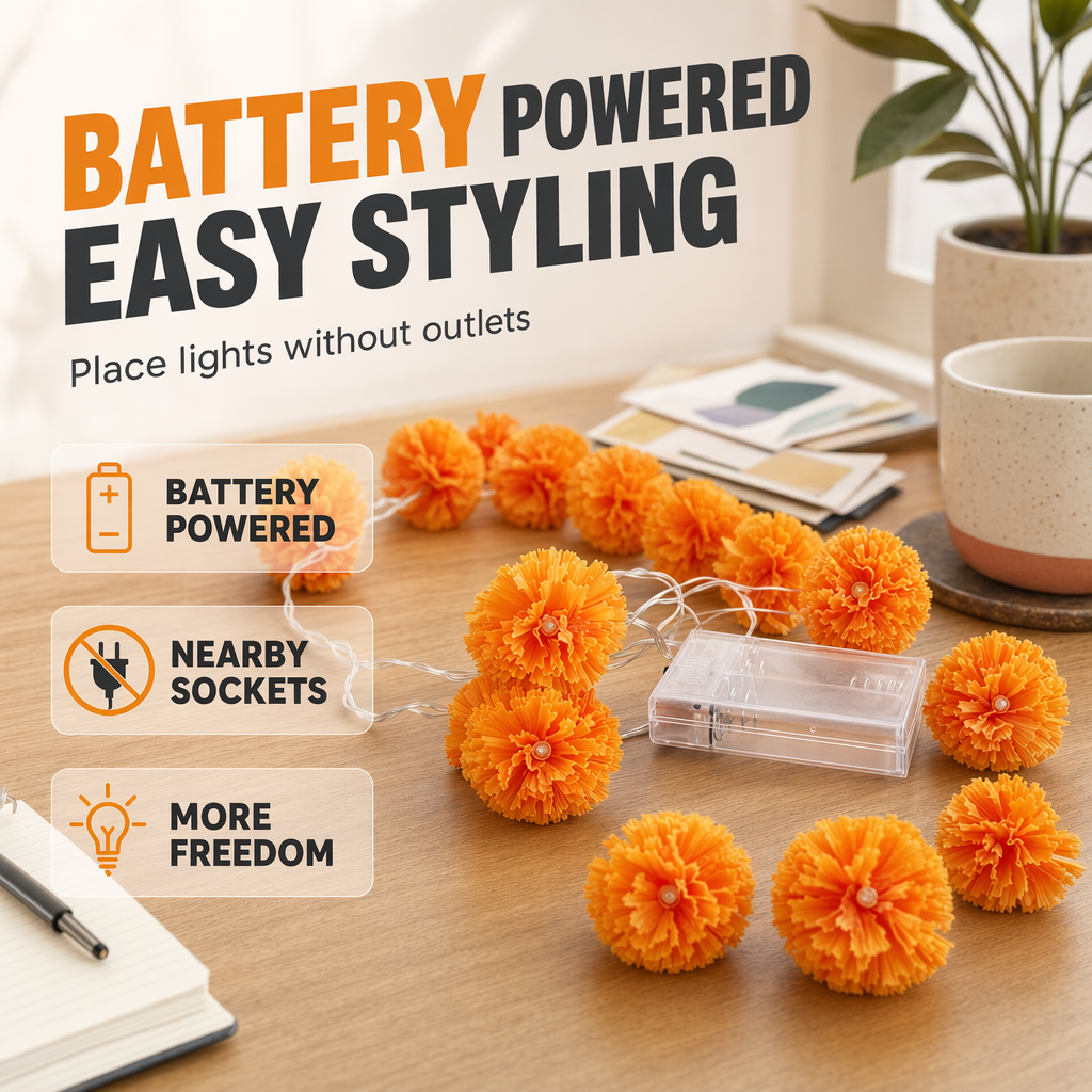 Guirnalda de luces LED con flores de caléndula artificiales