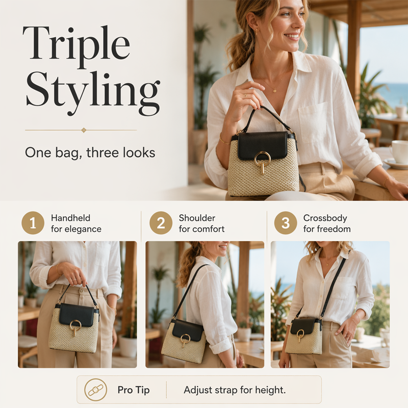 Bolso cruzado de paja para mujer